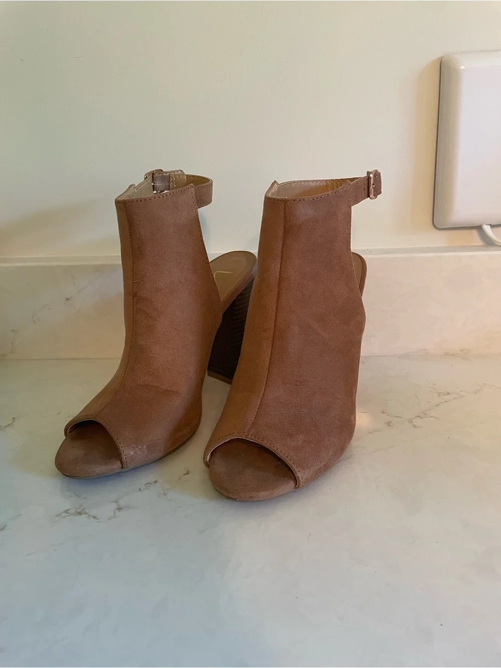 Lulus Budding Romance Camel Suede Peep-toe Booties Beige - Size 8